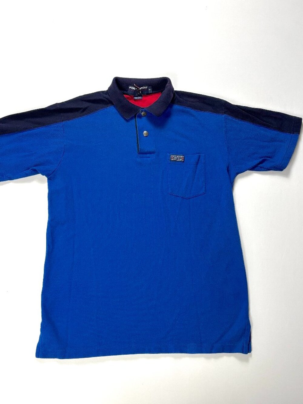 Vintage Polo Sport Ralph Lauren US-67 Golf Shirt Blue Sz M Colorblock Snap
